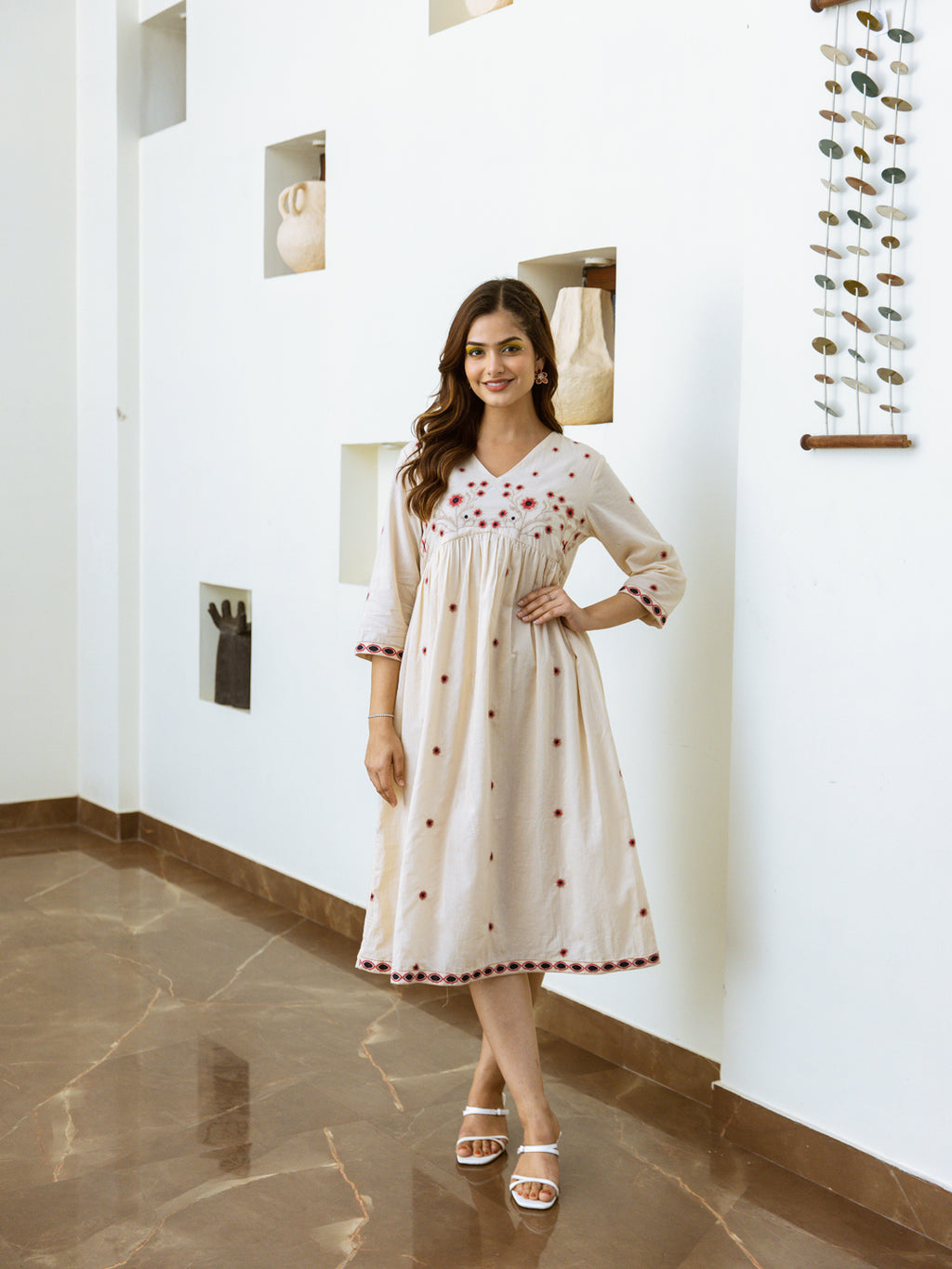 Siam Beige Embroidery Dress