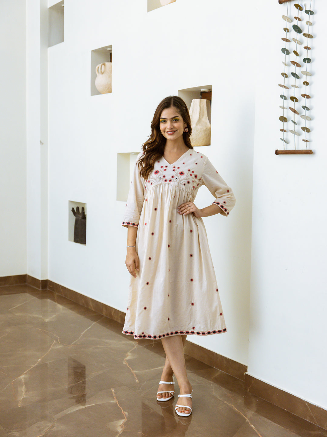 Siam Beige Embroidery Dress
