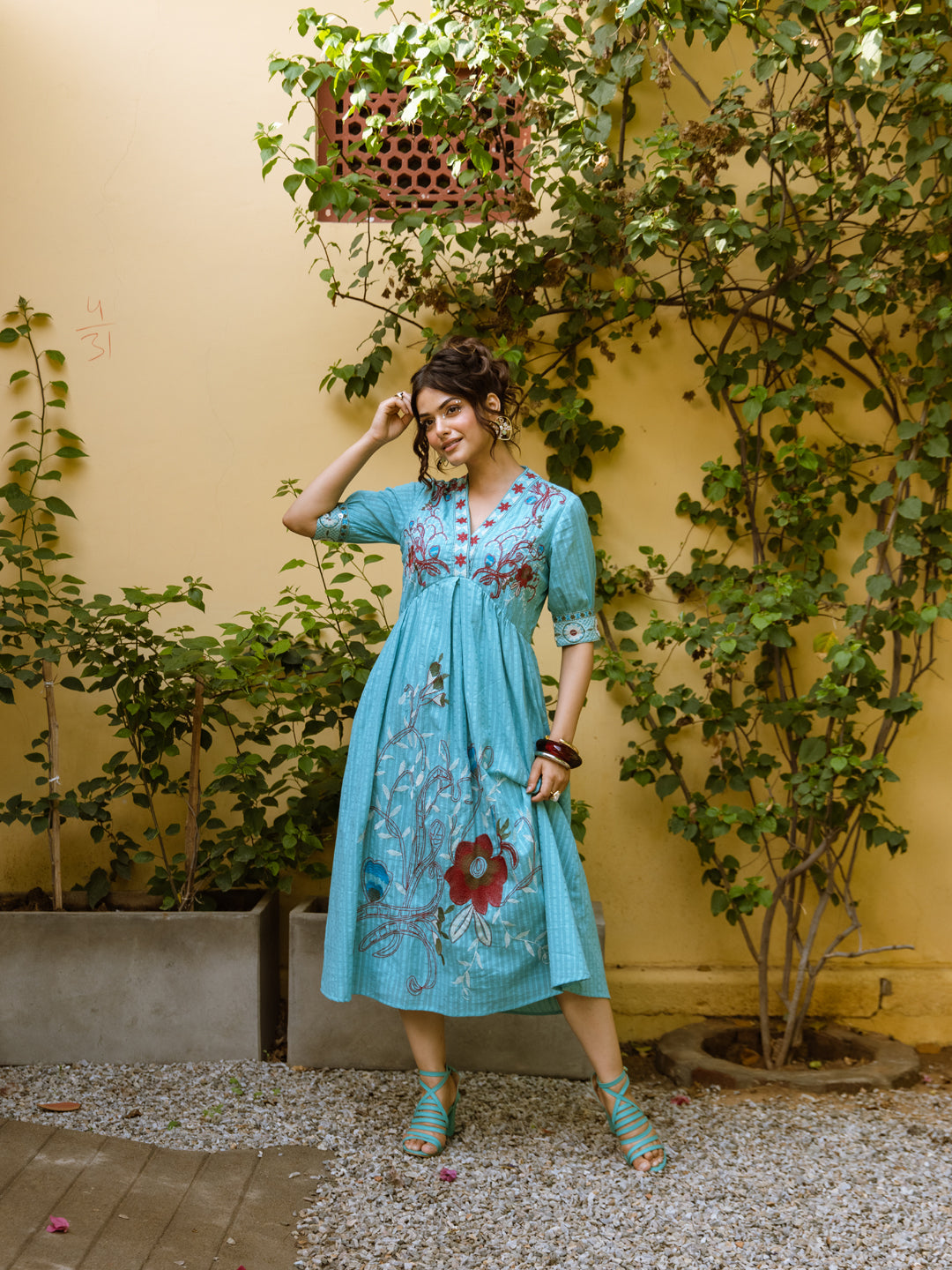 Ayaan  Blue  Embroidery Dress