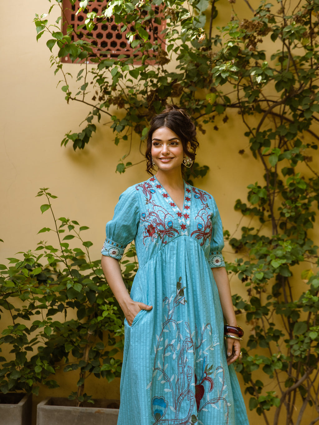 Ayaan  Blue  Embroidery Dress
