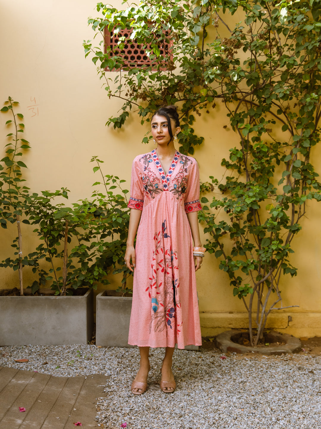 Ayaan Pink Embroidery Dress