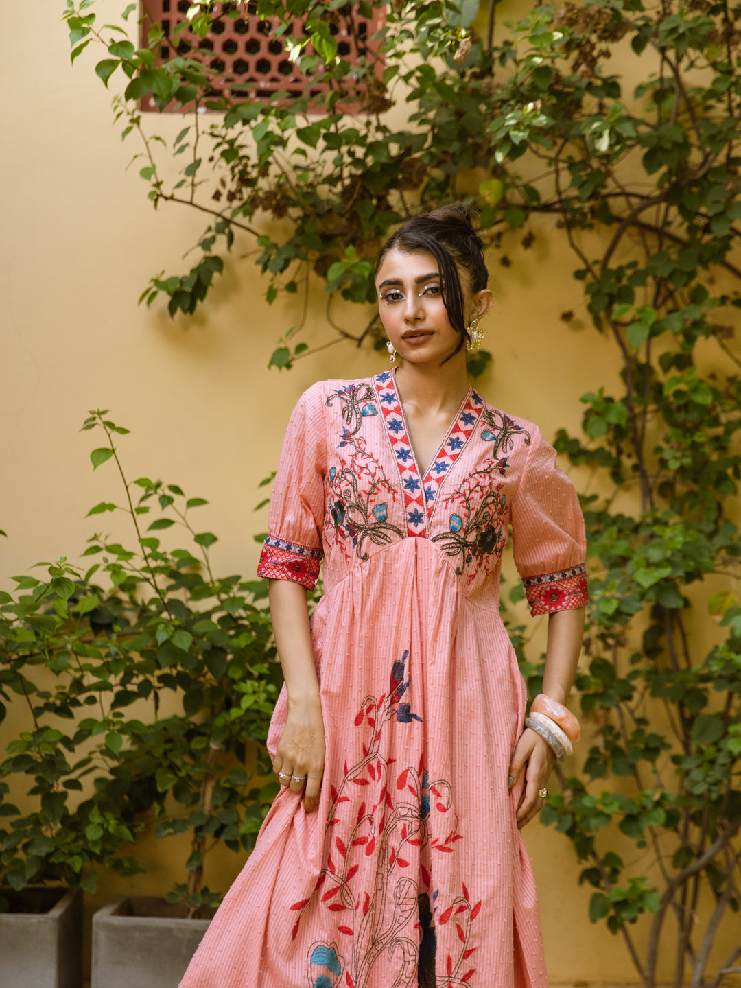 Ayaan Pink Embroidery Dress