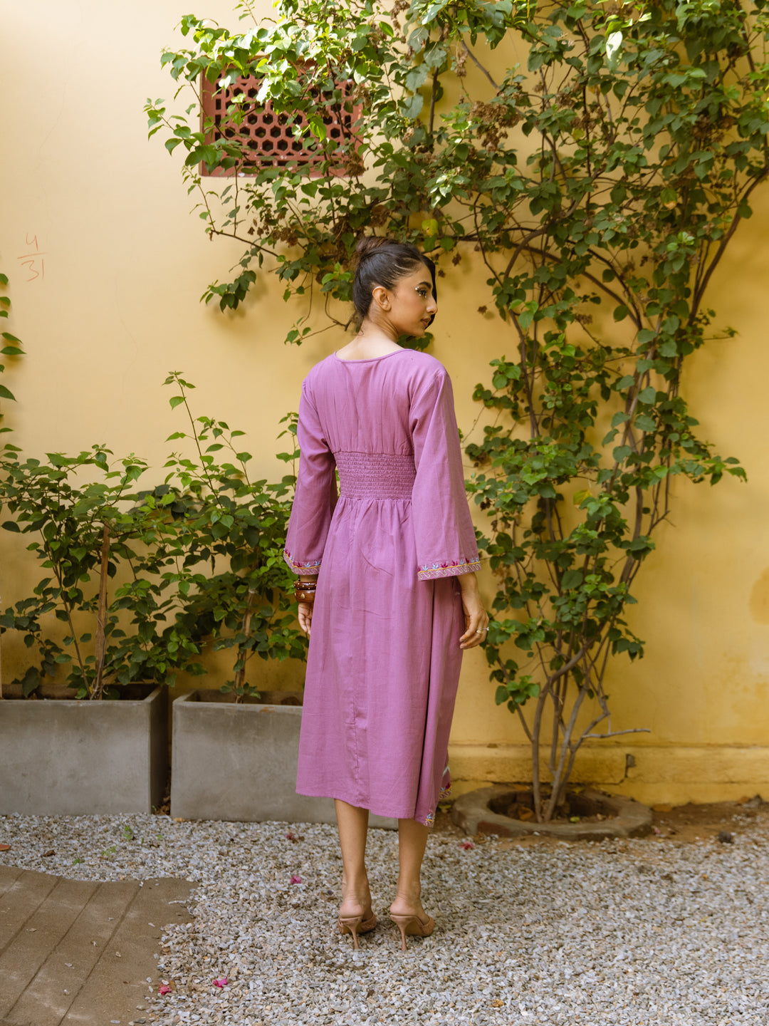 Parrot Pink Embroidery Dress