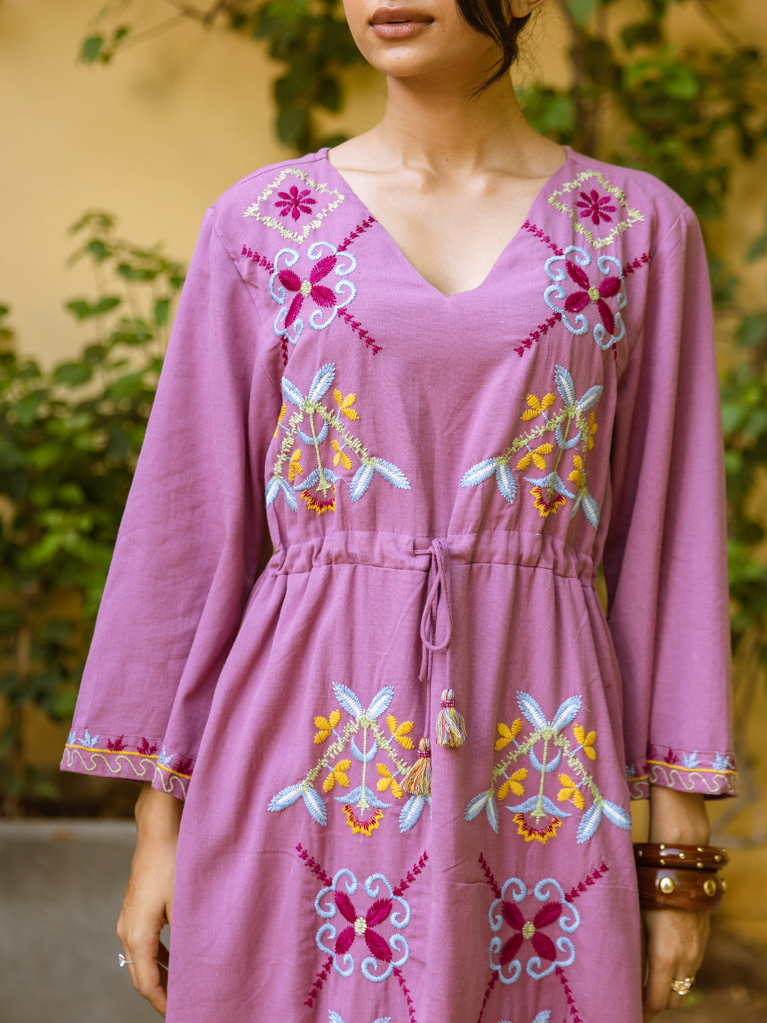 Parrot Pink Embroidery Dress