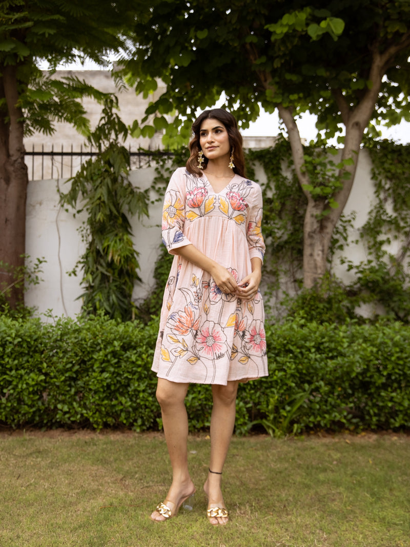 Saffron pink embroidery dress