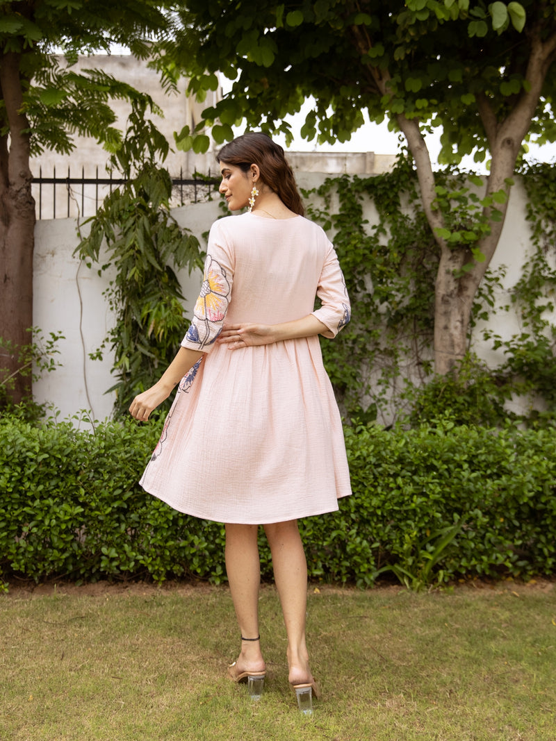 Saffron pink embroidery dress