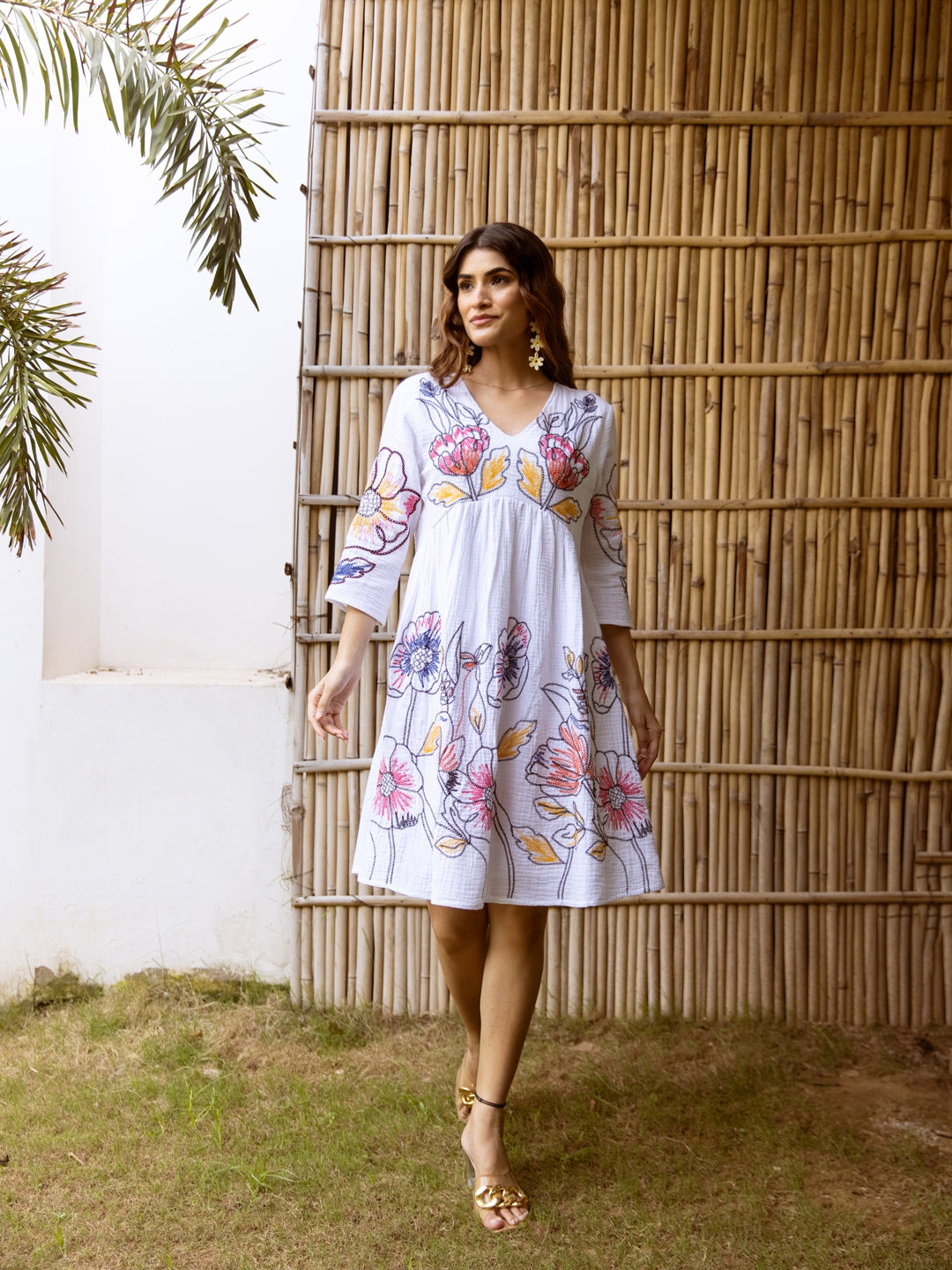 Saffron white embroidery dress