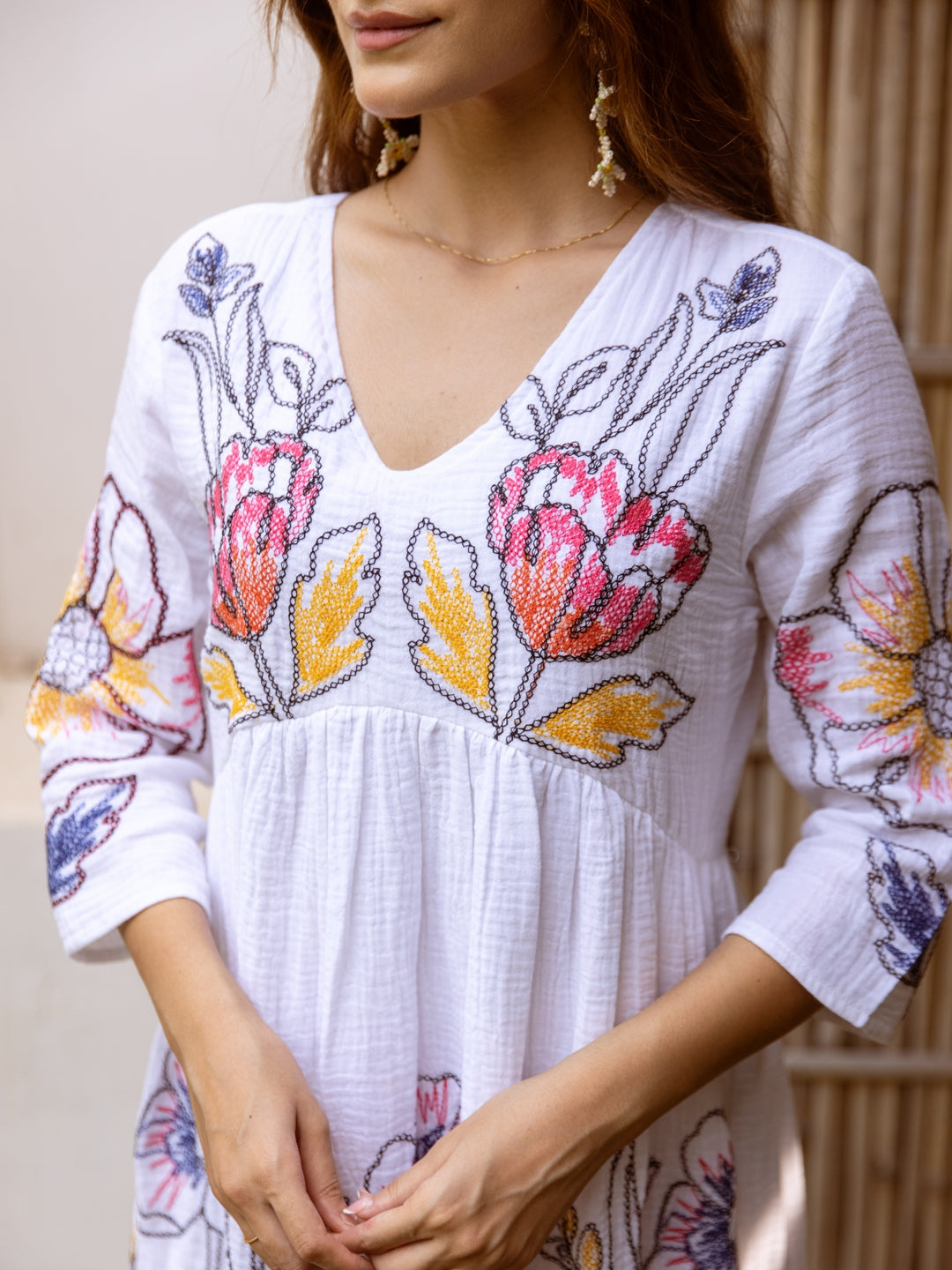 Saffron white embroidery dress