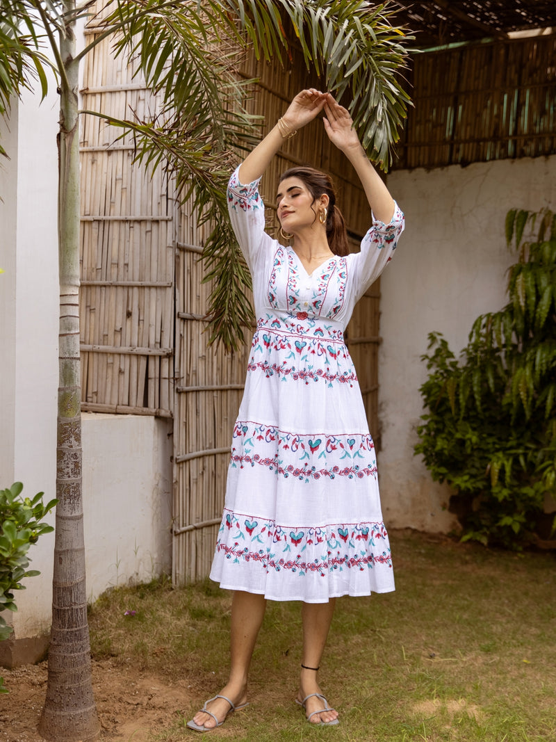 Morning glory white embroidery dress