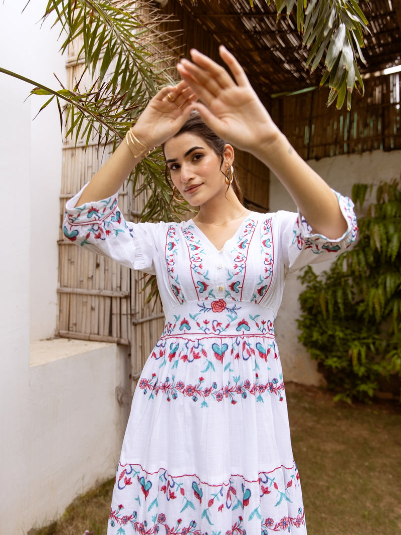 Morning glory white embroidery dress