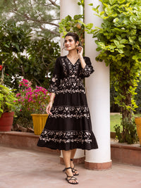 Morning glory black embroidery dress