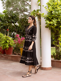 Morning glory black embroidery dress