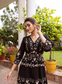 Morning glory black embroidery dress