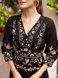 Morning glory black embroidery dress