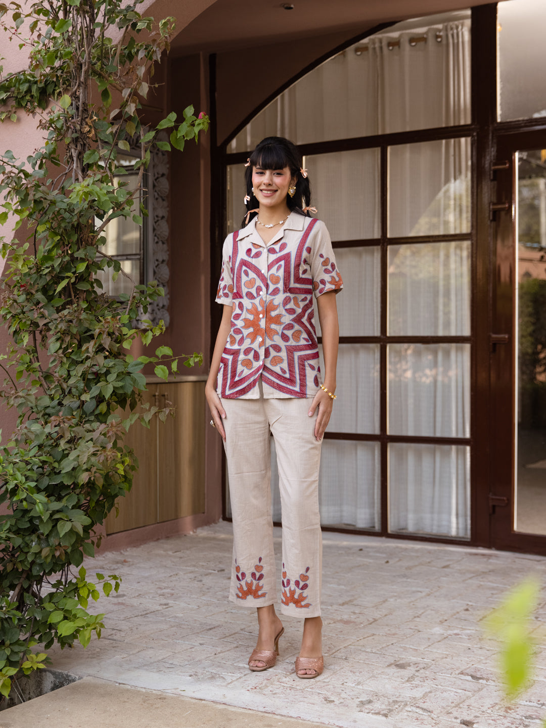 Reese Beige Embroidery Co-ord set