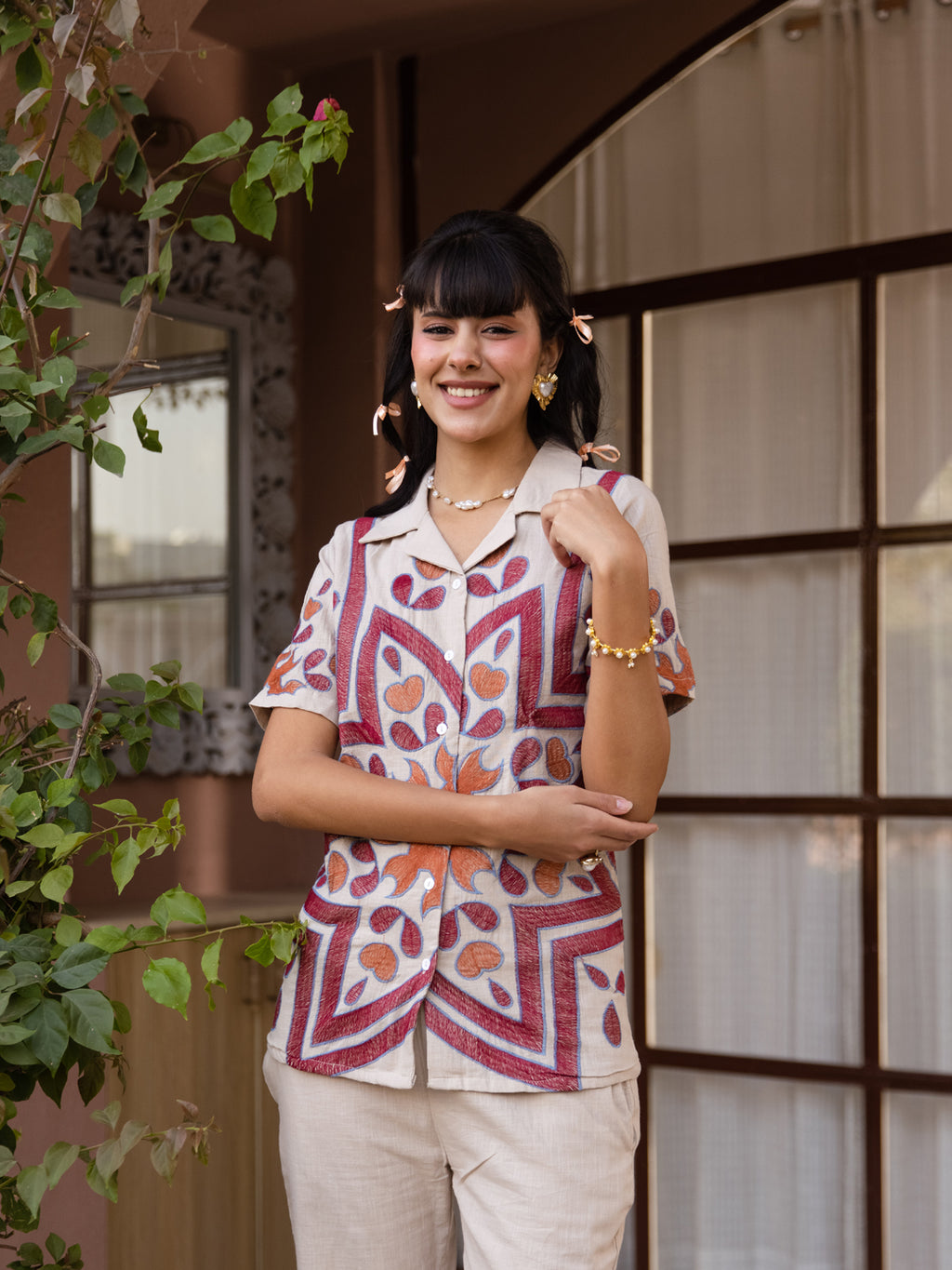 Reese Beige Embroidery Co-ord set