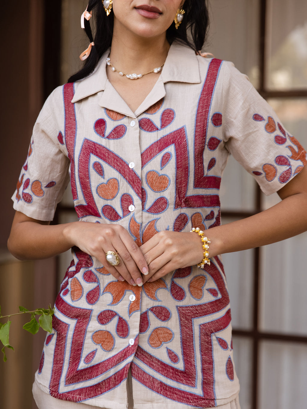 Reese Beige Embroidery Co-ord set