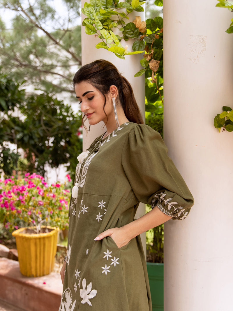 Bevo green embroidery dress