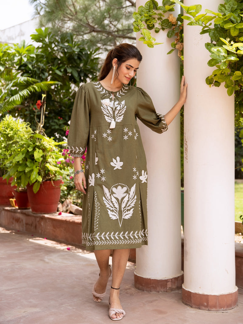 Bevo green embroidery dress