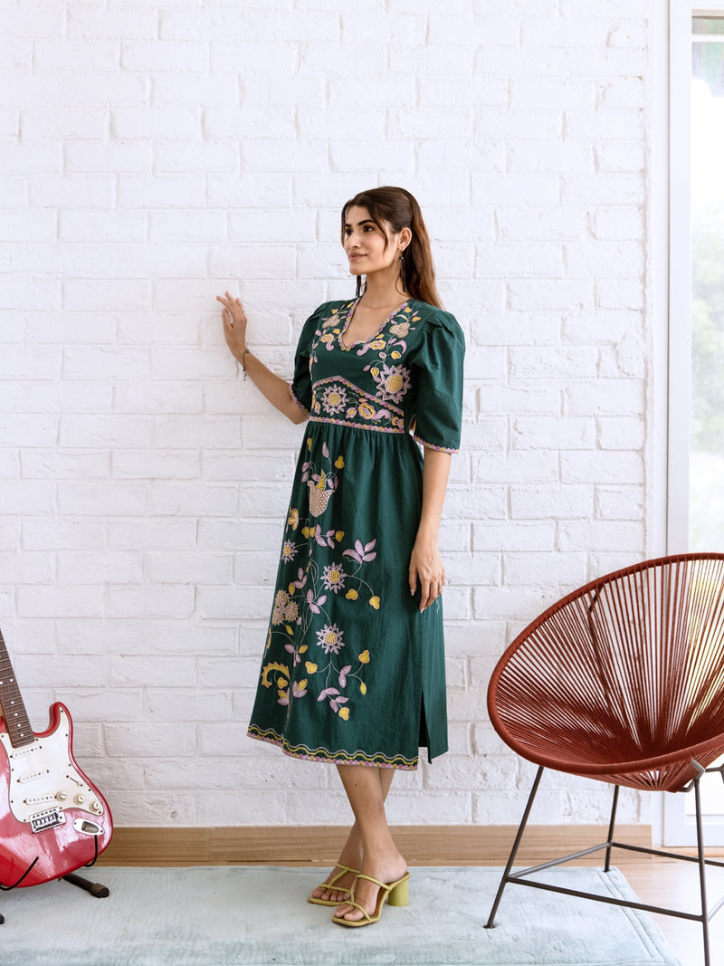 Rojana teal embroidery dress