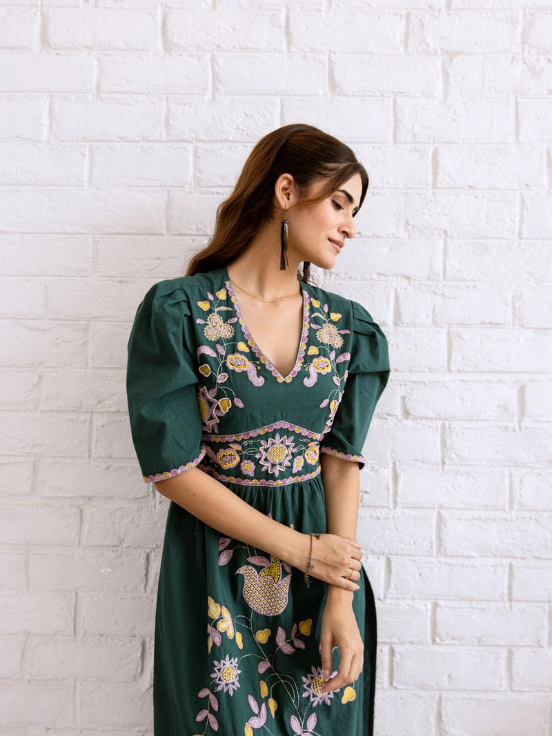 Rojana teal embroidery dress