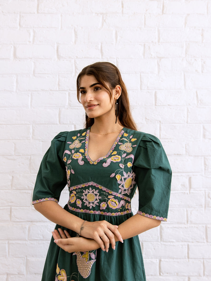 Rojana teal embroidery dress