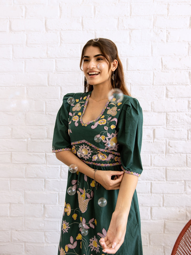 Rojana teal embroidery dress