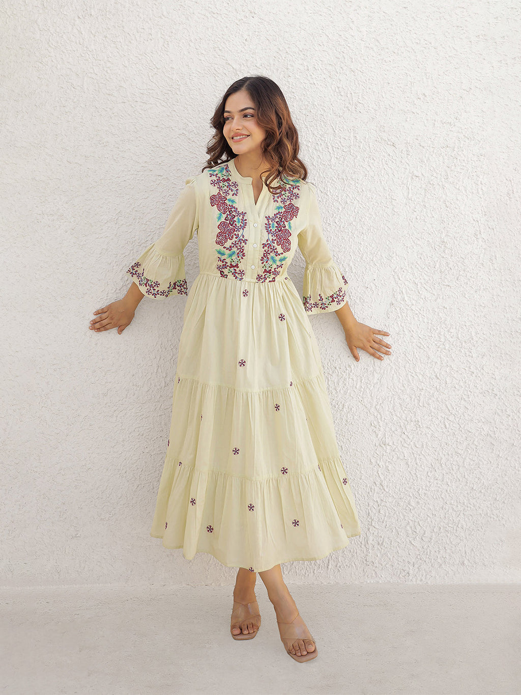 Emma Pista Green Embroidery Dress
