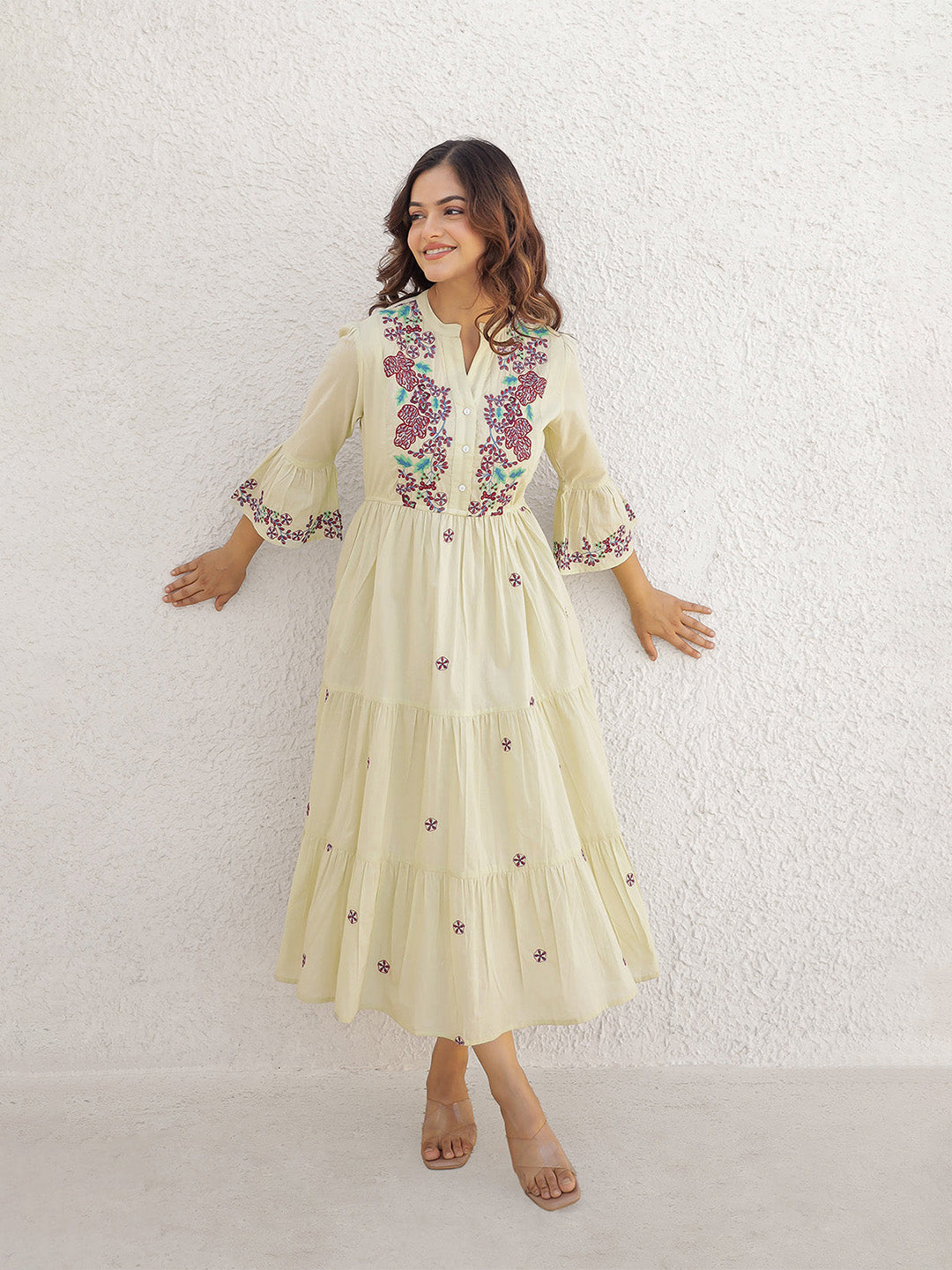 Emma Pista Green Embroidery Dress