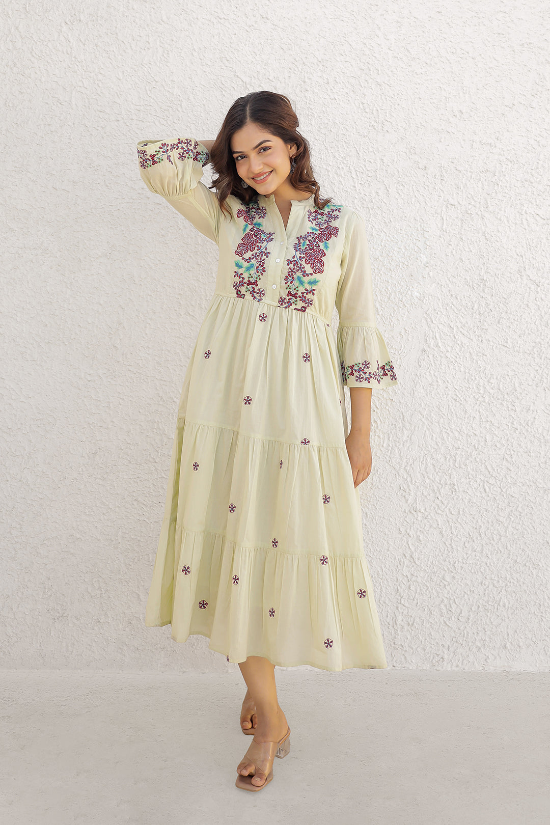 Emma Pista Green Embroidery Dress