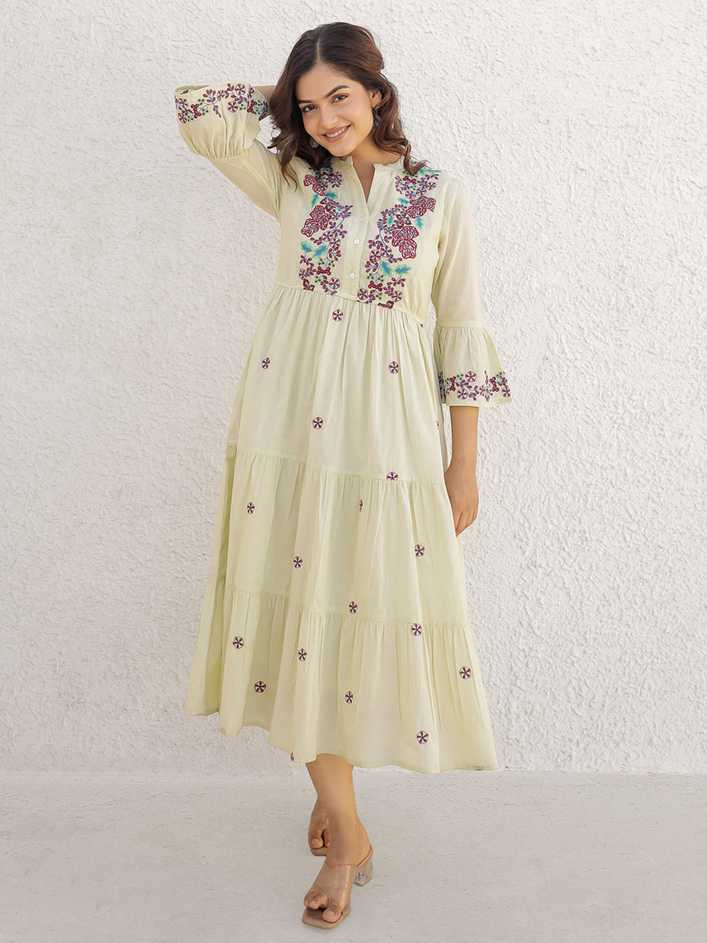 Emma Pista Green Embroidery Dress