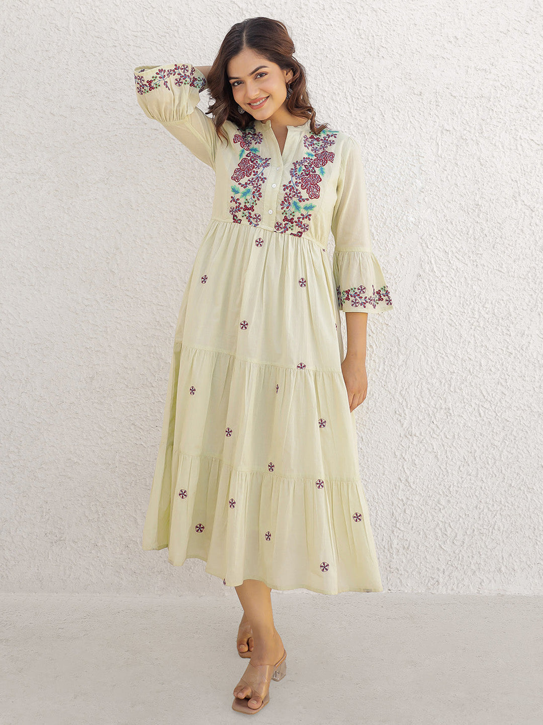 Emma Pista Green Embroidery Dress
