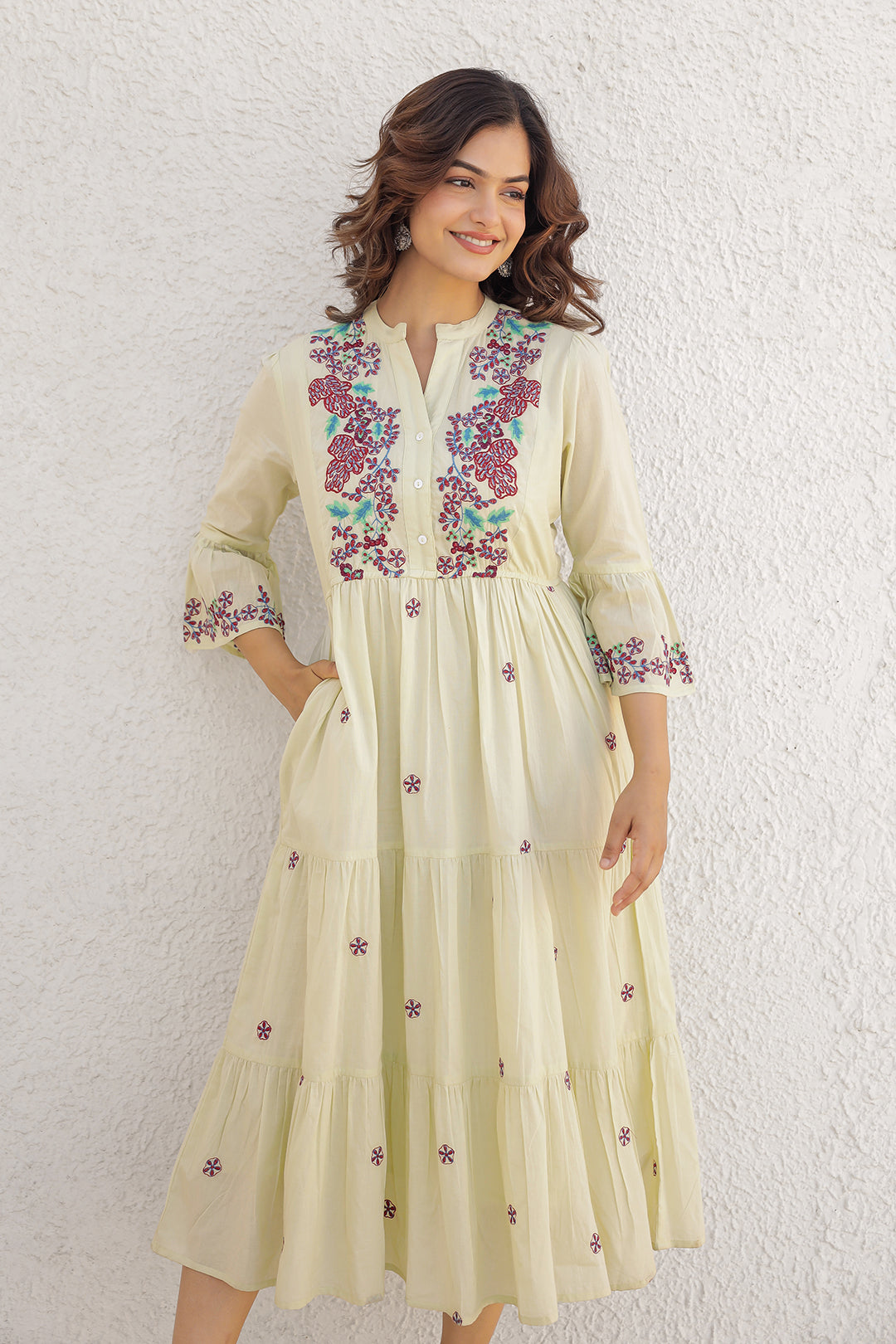 Emma Pista Green Embroidery Dress