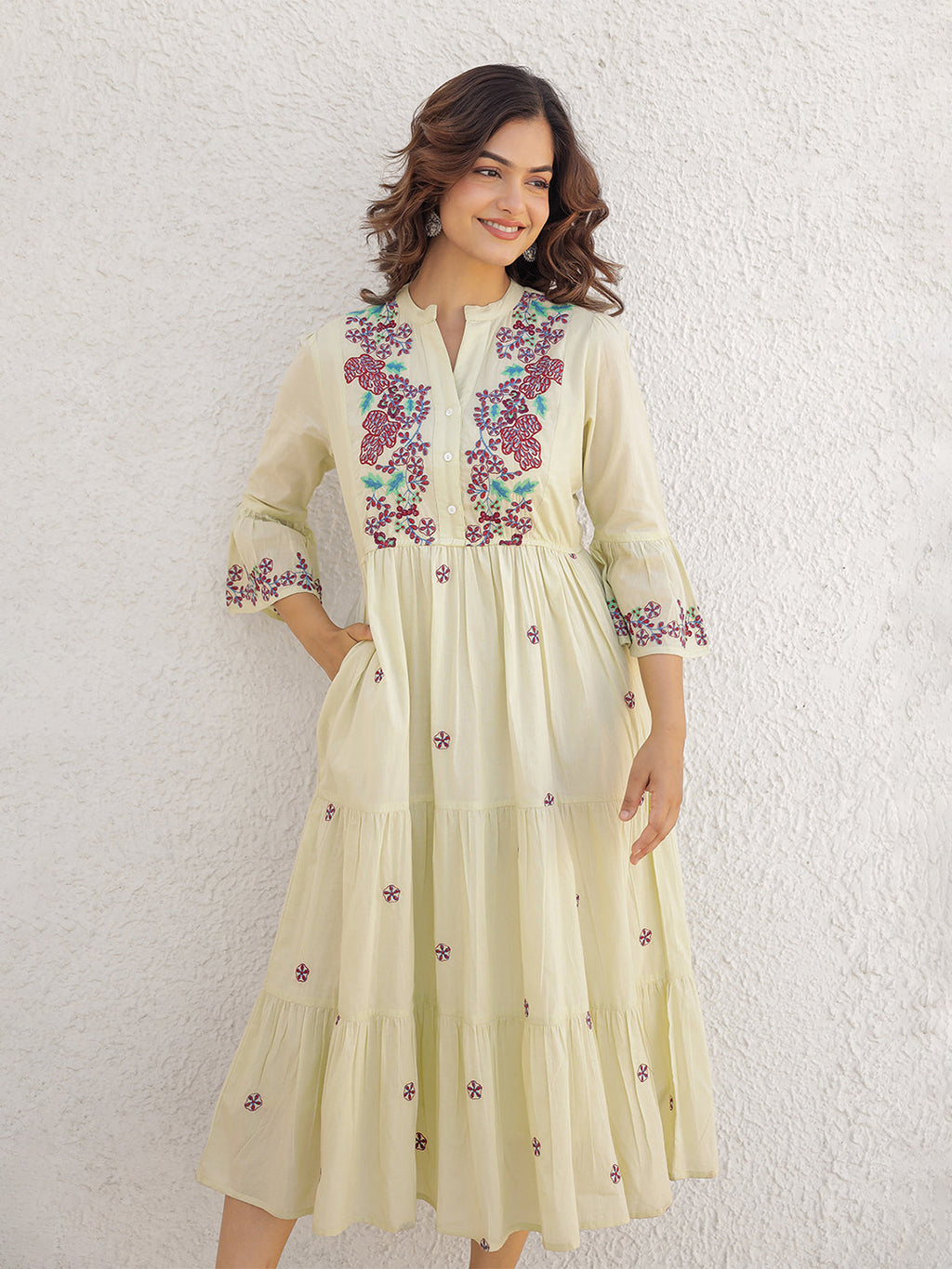 Emma Pista Green Embroidery Dress