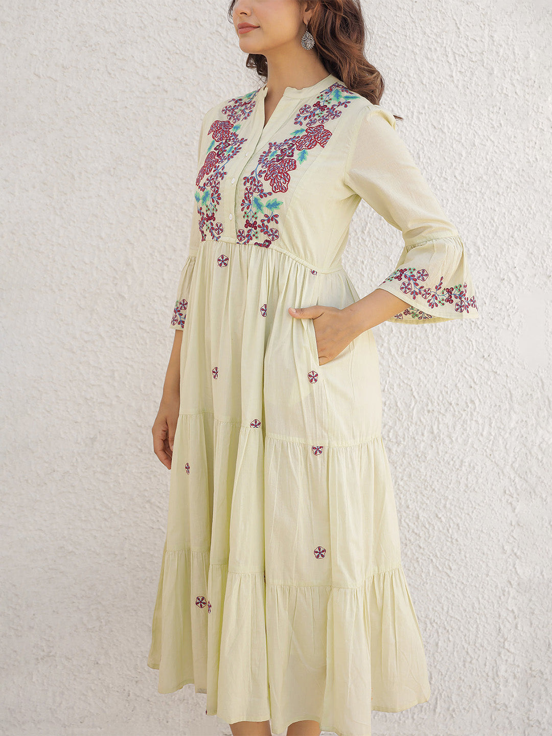 Emma Pista Green Embroidery Dress