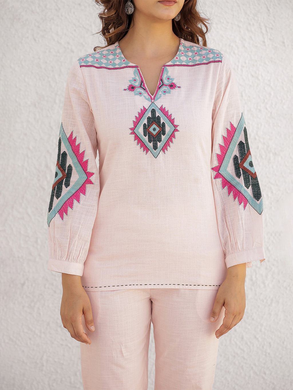 Hassle Pink Embroidery Co-ord set