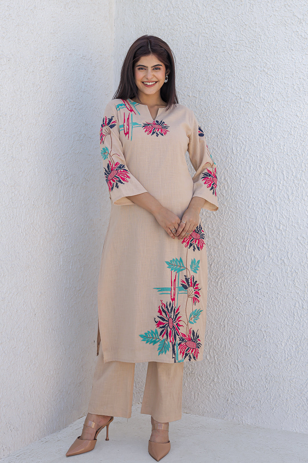 Madhuri Beige Embroidery Kurta set