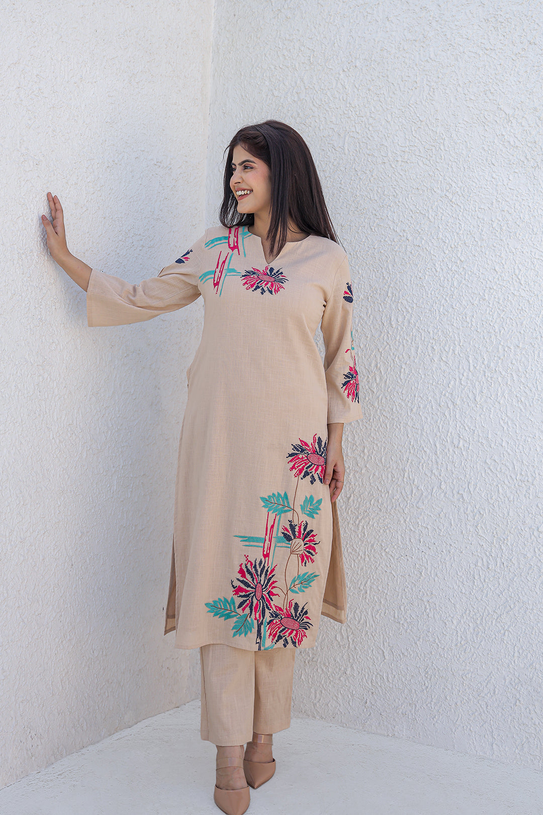 Madhuri Beige Embroidery Kurta set