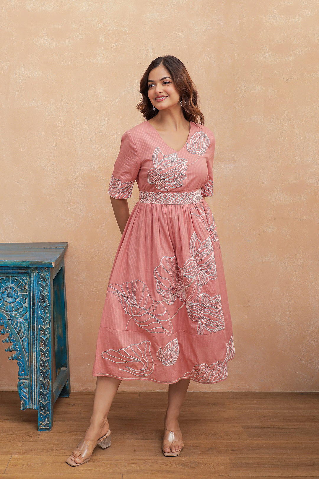 Filipa Pink Embroidery Dress