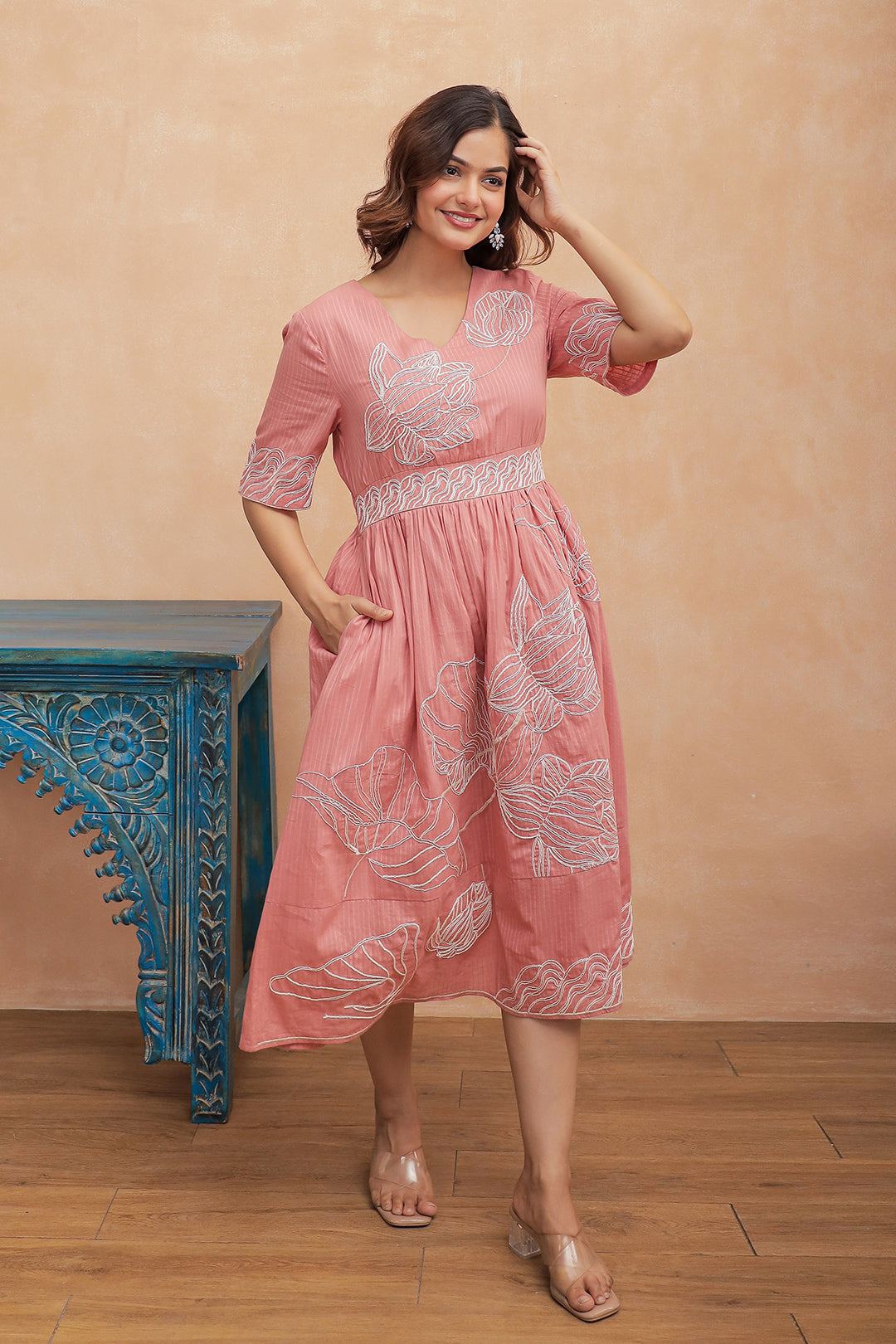 Filipa Pink Embroidery Dress