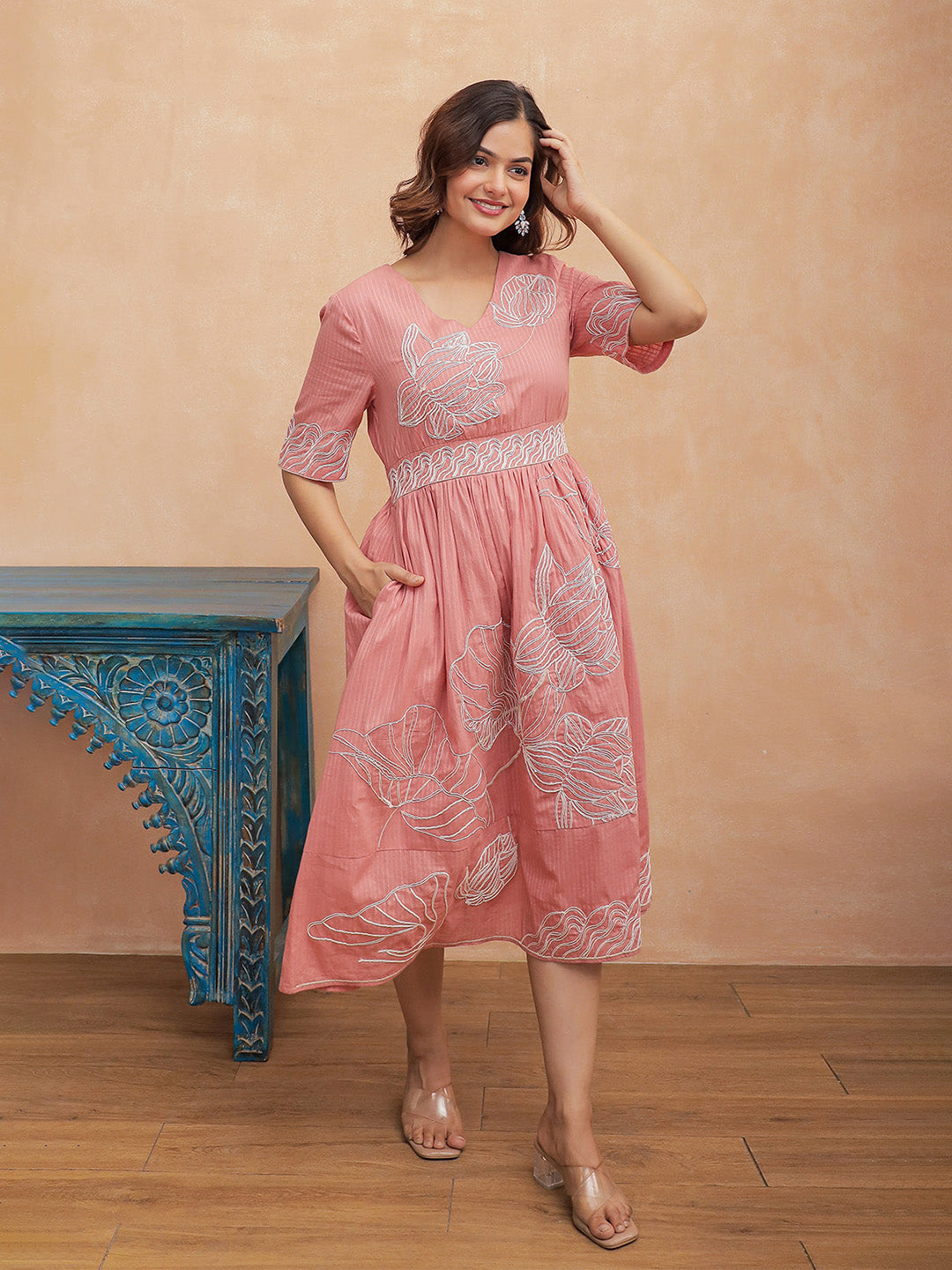 Filipa Pink Embroidery Dress
