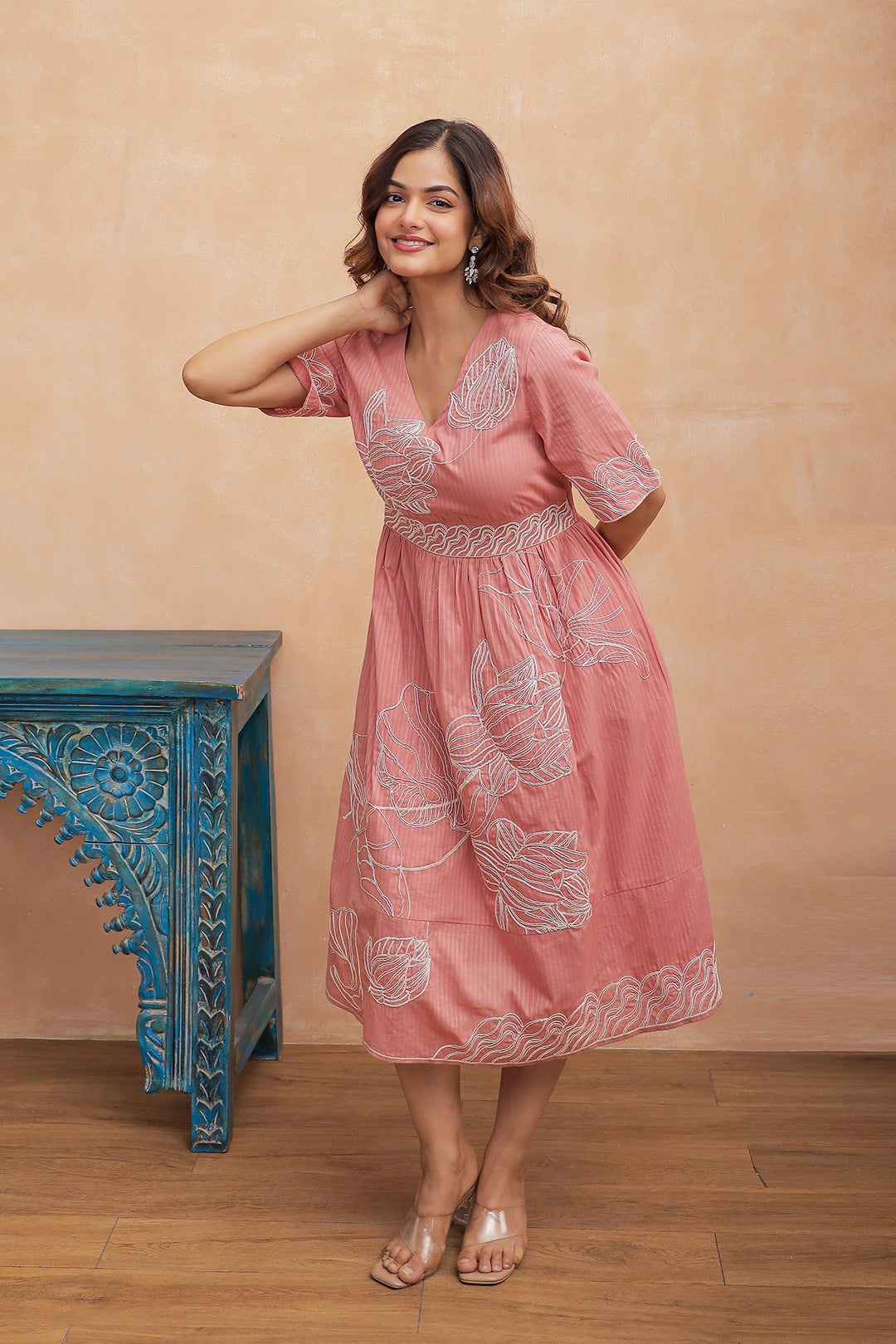 Filipa Pink Embroidery Dress