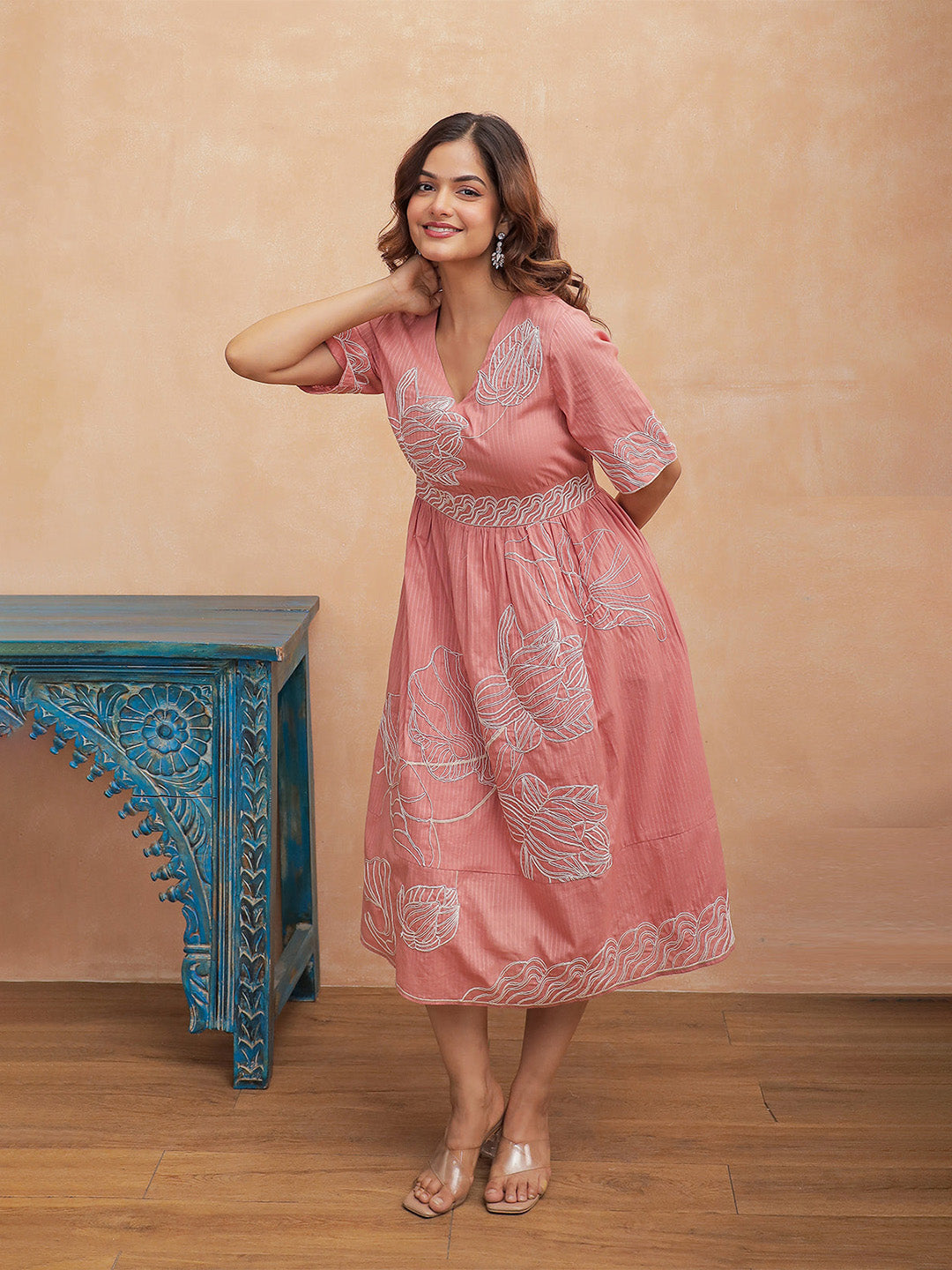 Filipa Pink Embroidery Dress