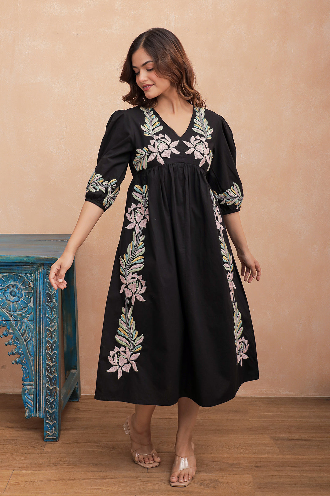 Tashi Black Embroidery Dress