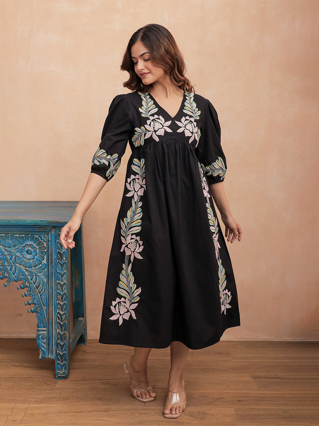 Tashi Black Embroidery Dress