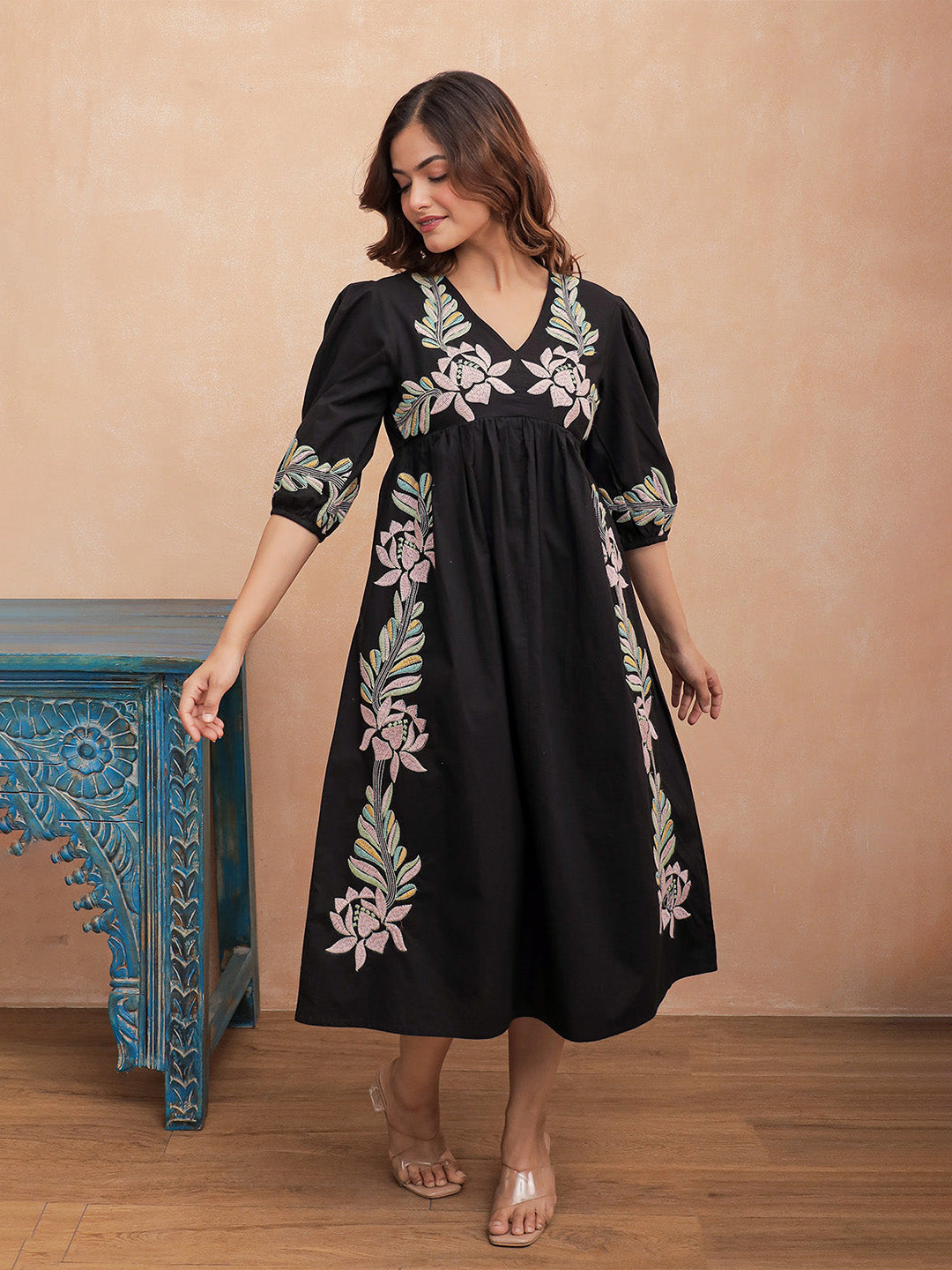 Tashi Black Embroidery Dress