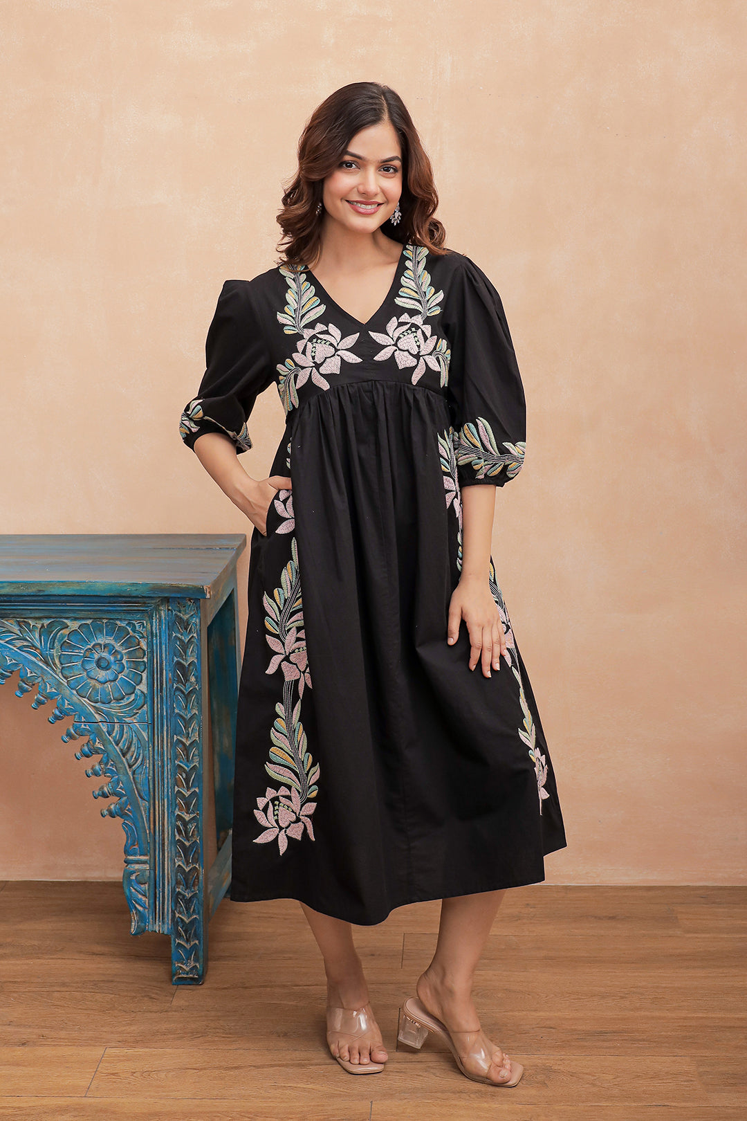 Tashi Black Embroidery Dress