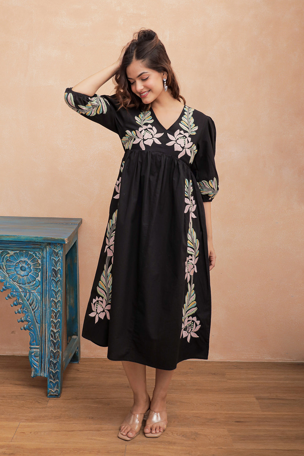 Tashi Black Embroidery Dress