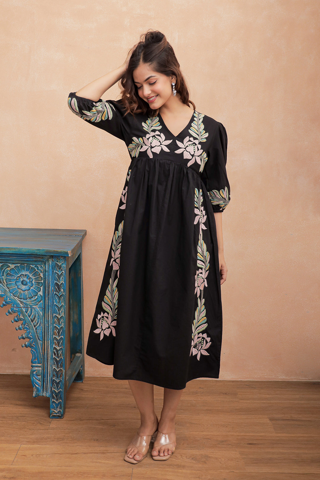 Tashi Black Embroidery Dress