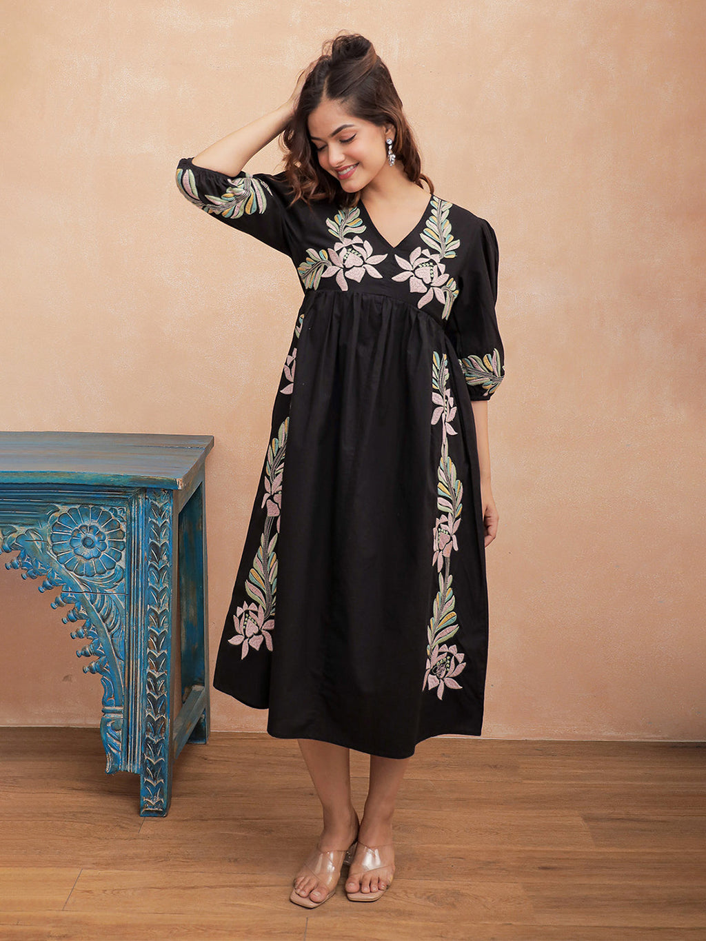Tashi Black Embroidery Dress